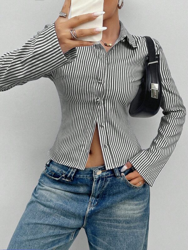 Camisa a Rayas de Manga Larga para Mujer Estilo Casual - Image 30