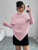 Sweater Asimétrico de Cuello Alto con Manga Murciélago