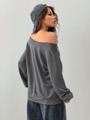Sudadera de Punto Gris con Estampado y Manga Larga para Otoño/Invierno