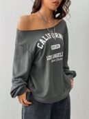 Sudadera de Punto Gris con Estampado y Manga Larga para Otoño/Invierno
