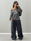 Sudadera de Punto Gris con Estampado y Manga Larga para Otoño/Invierno