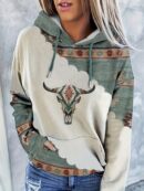 Buzo con Capucha, Estampado Animal Tribal y Bolsillo Canguro