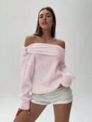 Sweater Elegante de Hombros Descubiertos con Detalle de Anillo