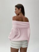 Sweater Elegante de Hombros Descubiertos con Detalle de Anillo