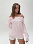 Sweater Elegante de Hombros Descubiertos con Detalle de Anillo