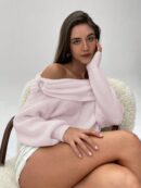 Sweater Elegante de Hombros Descubiertos con Detalle de Anillo