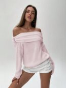 Sweater Elegante de Hombros Descubiertos con Detalle de Anillo