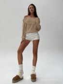 Sweater Elegante de Hombros Descubiertos con Detalle de Anillo