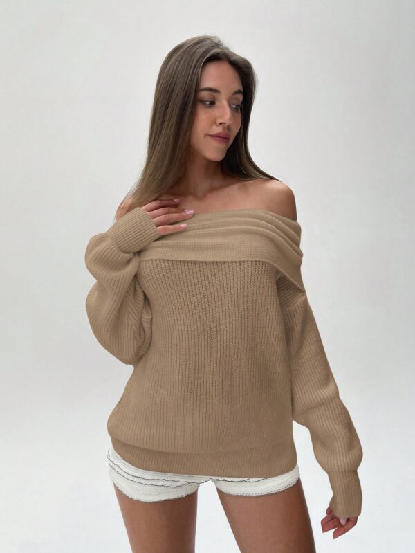 Sweater Elegante de Hombros Descubiertos con Detalle de Anillo - Image 24