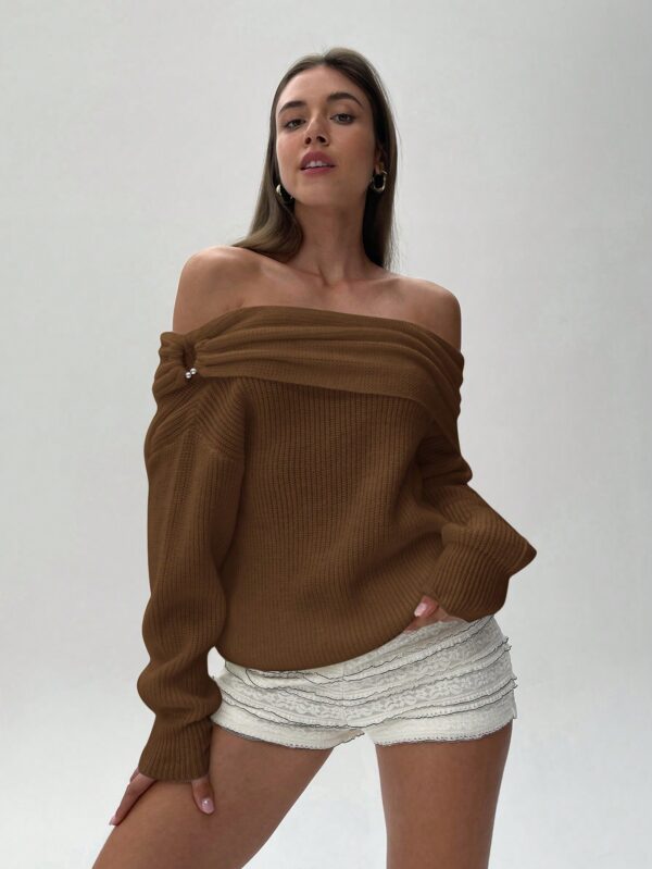Sweater Elegante de Hombros Descubiertos con Detalle de Anillo - Image 63