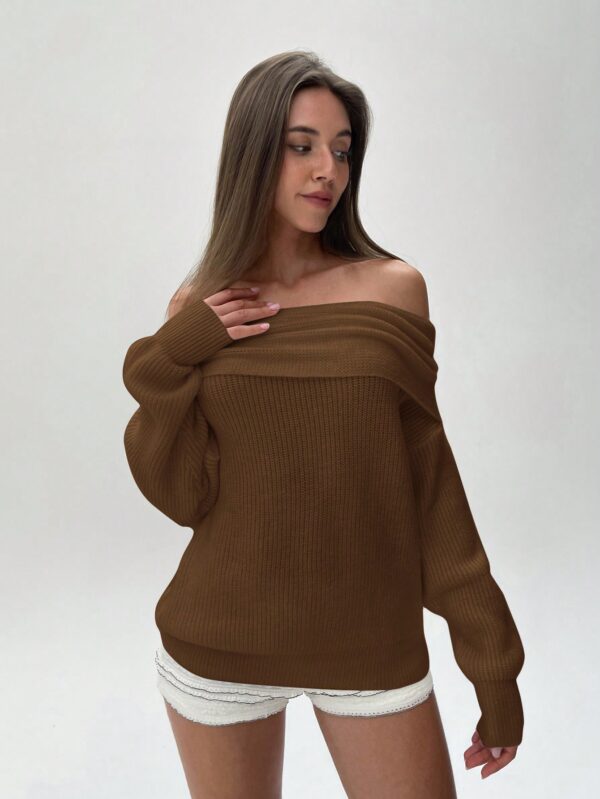 Sweater Elegante de Hombros Descubiertos con Detalle de Anillo - Image 66