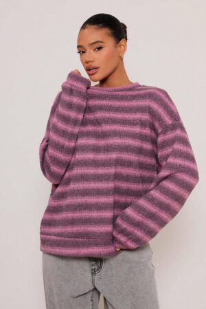 Sweater a Rayas Oversize Cuello Redondo al Estilo Y2k 90's