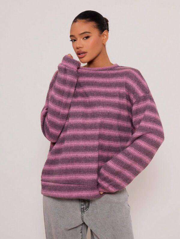 Sweater a Rayas Oversize Cuello Redondo al Estilo Y2k 90's