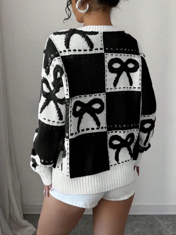 Sweater Tejido con Diseño a Cuadros y Detalle de Moño 3D - Image 14