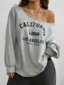 Sudadera de Punto Gris con Estampado y Manga Larga para Otoño/Invierno