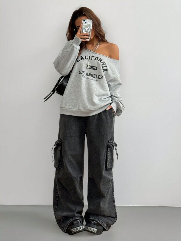Sudadera de Punto Gris con Estampado y Manga Larga para Otoño/Invierno - Image 5