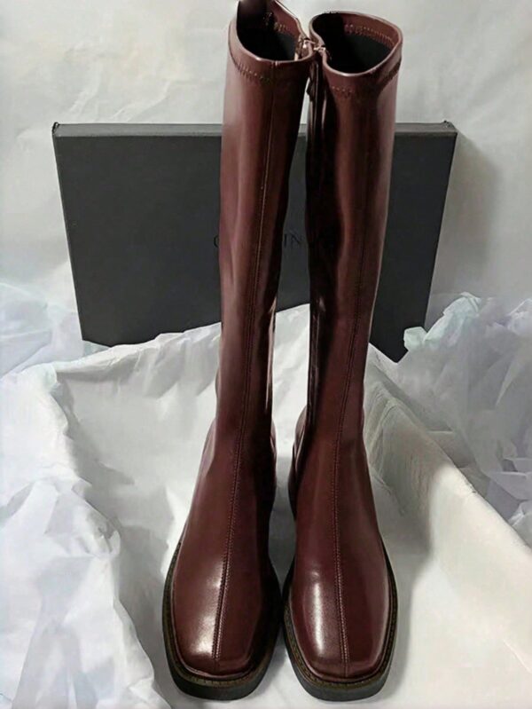 Botas Altas de Cuero con Tacón Cuadrado y Punta Cuadrada - Image 12
