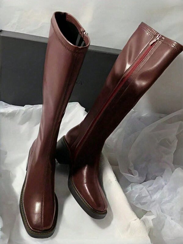 Botas Altas de Cuero con Tacón Cuadrado y Punta Cuadrada - Image 13
