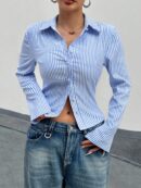 Camisa a Rayas de Manga Larga para Mujer Estilo Casual