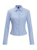 Camisa a Rayas de Manga Larga para Mujer Estilo Casual