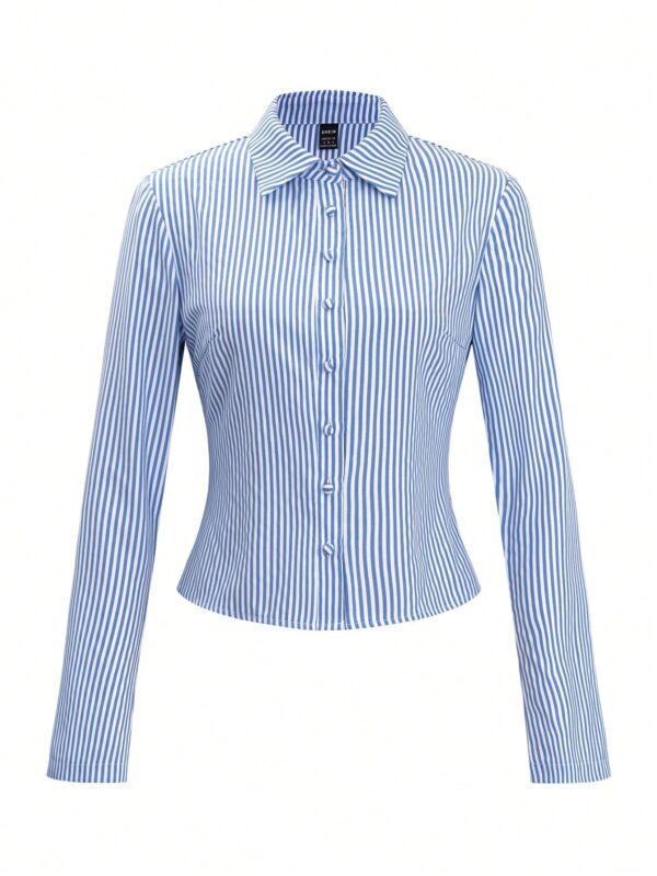 Camisa a Rayas de Manga Larga para Mujer Estilo Casual - Image 14