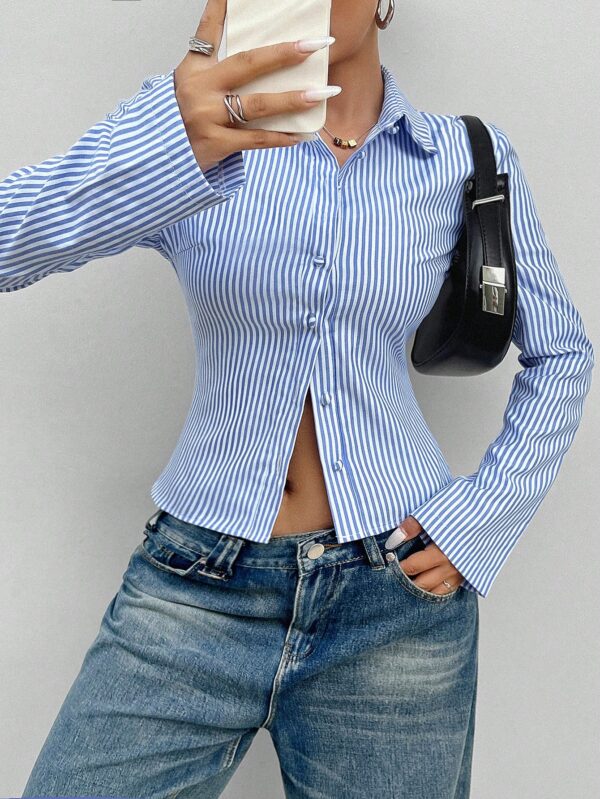 Camisa a Rayas de Manga Larga para Mujer Estilo Casual - Image 12