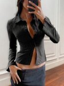Camisa a Rayas de Manga Larga para Mujer Estilo Casual