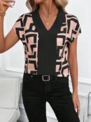 Blusa de Verano con Estampado Geométrico y Manga Murciélago