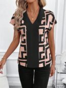 Blusa de Verano con Estampado Geométrico y Manga Murciélago