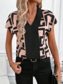Blusa de Verano con Estampado Geométrico y Manga Murciélago