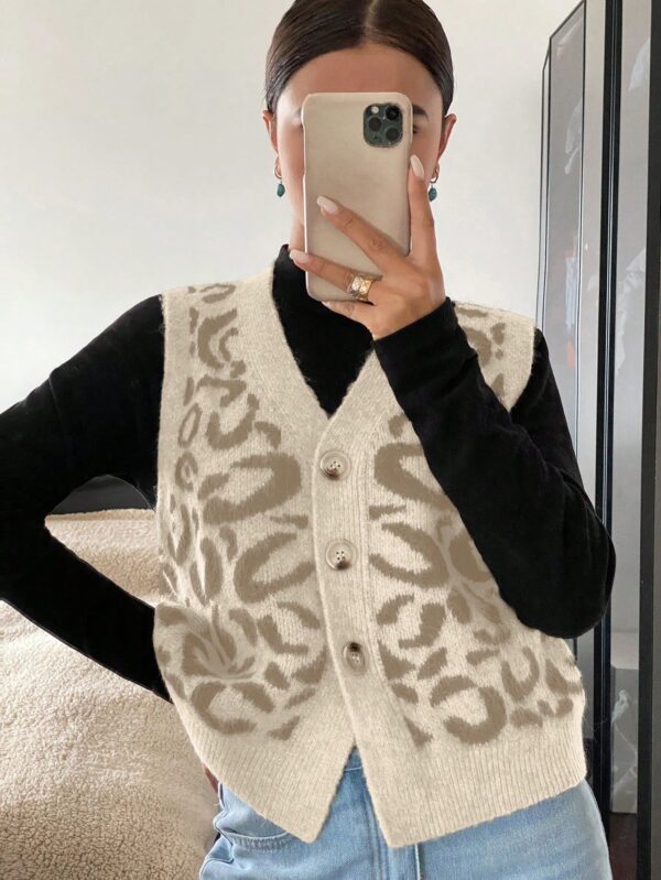 Chaleco de Punto con Estampado de Leopardo y Botones - Image 31