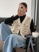 Chaleco de Punto con Estampado de Leopardo y Botones
