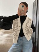 Chaleco de Punto con Estampado de Leopardo y Botones