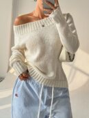 Sweater Asimétrico de Hombro Caído y Manga Larga