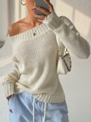 Sweater Asimétrico de Hombro Caído y Manga Larga