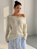 Sweater Asimétrico de Hombro Caído y Manga Larga