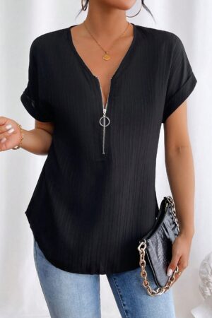 Blusa Casual con Cremallera y Manga Murciélago