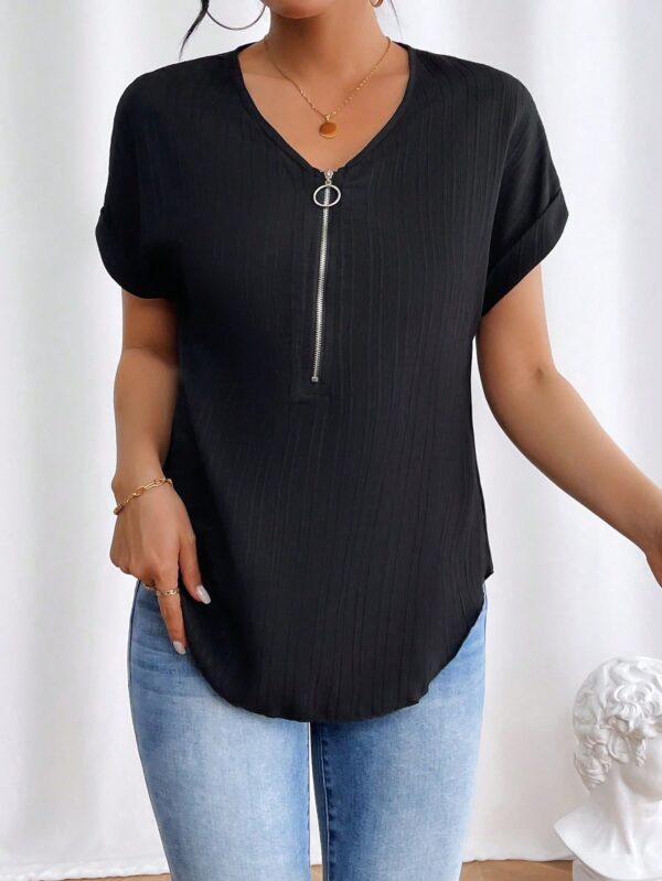 Blusa Casual con Cremallera y Manga Murciélago - Image 3