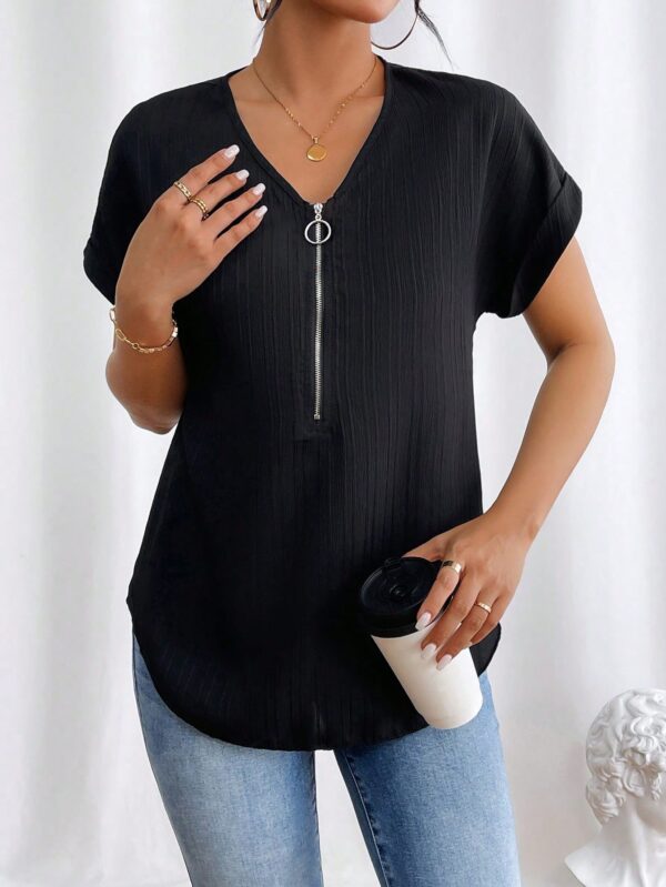 Blusa Casual con Cremallera y Manga Murciélago - Image 4