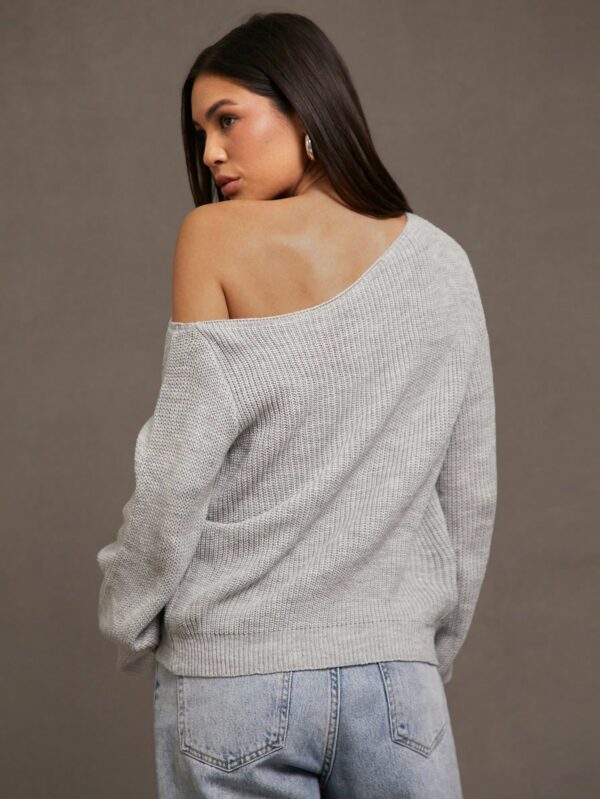 Sweater de Cuello Asimétrico en Punto Cafí Solido - Image 64