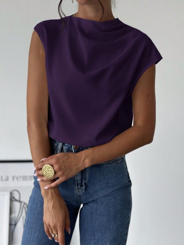 Blusa Elegante Asimétrica con Cuello Mao y Pliegues - Image 28