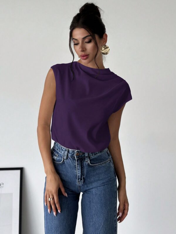 Blusa Elegante Asimétrica con Cuello Mao y Pliegues - Image 29