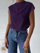 Blusa Elegante Asimétrica con Cuello Mao y Pliegues