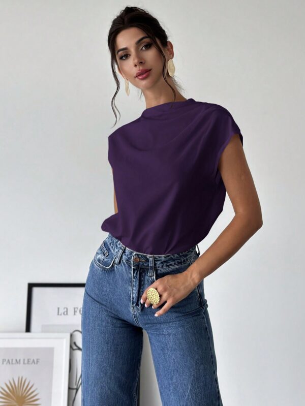 Blusa Elegante Asimétrica con Cuello Mao y Pliegues - Image 33