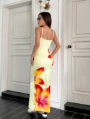 Vestido Largo Elegante con Estampado Floral y Tirantes Delgados
