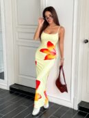 Vestido Largo Elegante con Estampado Floral y Tirantes Delgados