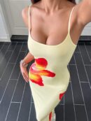 Vestido Largo Elegante con Estampado Floral y Tirantes Delgados