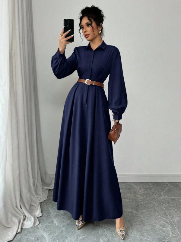Vestido Elegante de Manga Farol en Colores Sólidos - Image 38