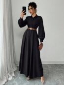 Vestido Elegante de Manga Farol en Colores Sólidos