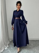 Vestido Elegante de Manga Farol en Colores Sólidos
